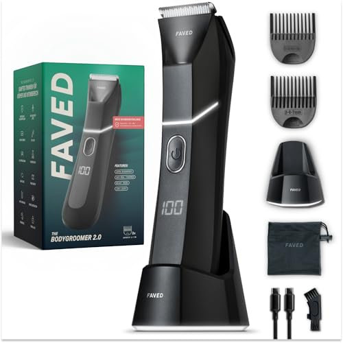 FAVED The Bodygroomer 2.0 Intimrasierer & Körperhaartrimmer mit revolutionärer Sicherheitsklinge für den Mann, 120 Min Power, duschfest, LED-Licht, Beast-Mode – aus Deutschland