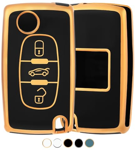 OFF WE GO Schlüsselhülle Cover für Peugeot 107 207 307 407 607 208 308 408 | Autoschlüssel Hülle für Citroen C2 C3 C4 C5 C6 C8 C-Triomphe Schlüssel Schutz Gehäuse Cover Signalfreundlich, Kratzfest