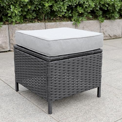 Calma Lux® Poly Rattan Hocker 2 stück mit Kissen Gartenhocker Sitzhocker Fußhocker Rattanhocker Balkon Sitzhocker Gartenmöbel 40x40x40cm ‎ (Schwarz)