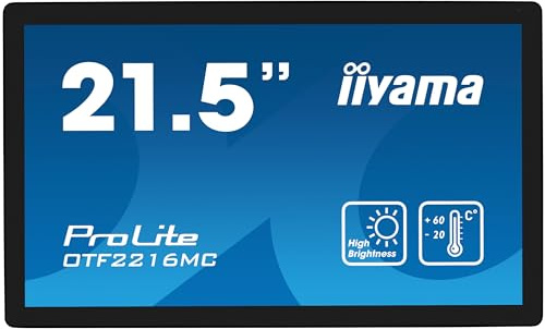 iiyama Prolite OTF2216MC-B1 Full-HD VA Open Frame PCAP Touchscreen-Monitor | 54,6 cm, 21,5, 10 Punkt Multitouch, 935 cd/m², VGA, HDMI, DP, RJ45, IP65, 7H, Touch-durch-Glas, Ant-Fingerprint, schwarz