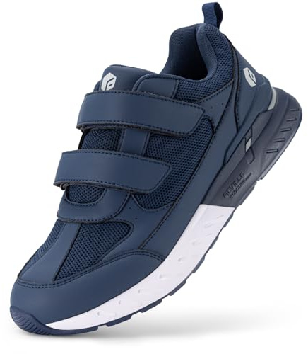 FitVille Extra Wide Walking Shoes for Men Wide Width, Hook and Loop Orthopedic Sneakers for Swollen Feet Neuropathy - Rebound Core V8 (Wide 9, Midnight Blue)