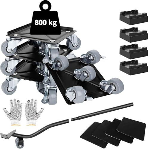 Farnirvana Set di 4 ruote per il trasporto di mobili, con 5 ruote, girevole a 360°, portata fino a 800 kg, per mobili pesanti e traslochi