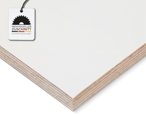 HausFux Multiplex-Platte nach Maß - 1,5 cm starkes Birken-Sperrholz, beidseitig melaminharzbeschichtet, feuchtigkeitsresistente Oberfläche - Handwerker-Qualität - Maßanfertigung (Weiß, 10 x 10 cm)