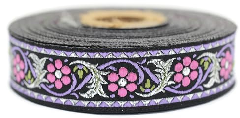 10 Meter 22 mm Rosa und Violett Jacquardband gewebt mit bayerischem Blumenmuster Rollen Borte Stoffband bestickt Handwerk Kleidung Kurzwaren Basteln Dekoration Mittelalter Nähen 22904 V3
