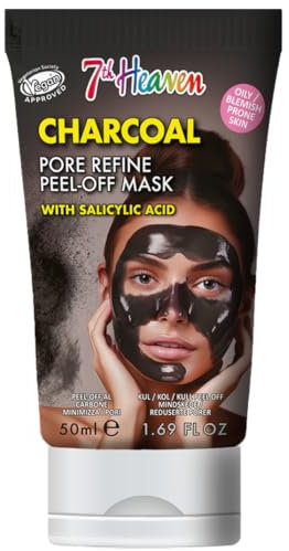 7th Heaven Charcoal Peel Off Face Mask with Salicylic Acid - 50ml Multi-Use Tube - Pore Refine - Oily and Blemish Prone Skin