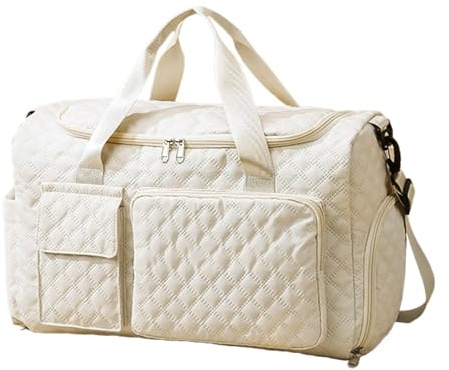 Damen-Sporttasche, Übernachtungstasche mit verbreitertem Schultergurt, 44 x 20 x 42 cm, große Kapazität, Reisetasche, Fitnessstudio, Handgepäck für Handtücher, Kleidung, beige, Refer to description