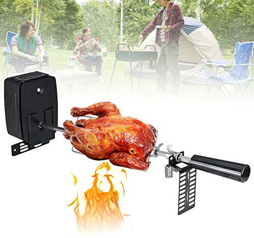 PurpleMinder Grillspieß mit Motor Drehspieß Set, Edelstahl Rotisserie Grillspieß 2X Fleischnadeln 106cm Universal Drehspiess für Gasgrill Elektrischer Drehspieß