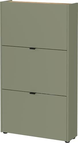 Germania Schuhschrank 3235-629, in Taupegrün/Navarra-Eiche-Nb., mit Klappendämpfung, 71 x 126 x 22 cm (BxHxT)