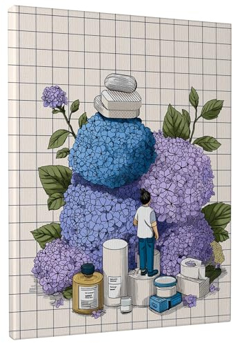 Stampa artistica da parete su tela con ortensia primaverile, stampa floreale blu viola, decorazione estetica astratta per la casa, per soggiorno, camera da letto, bagno, dormitorio, tela avvolta 30,5