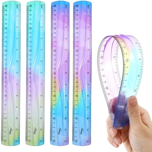 Classicseali 4pcs Flexible Ruler, 30cm Ruler Flexible with Centimeters and Inches, Gradient Colour Soft Bendable Bendy Rulers, Rubber Plastic Rulers for Student School Classroom Office