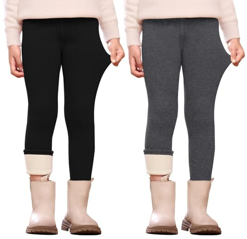 Vorvowry Termoleggings, flickor, mjuka fodrade stretch, termobyxor, tjocka, mysiga varma vinterleggings för barn, Mörkgrå + svart, 110