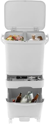 Repomanda 42L Separador de basura de cocina de 3 compartimentos 24L/4L/14L Separación de seco y húmedo Tapa a presión Función de activación por pisada 4 ruedas (2 con freno) Montaje en superficie 33