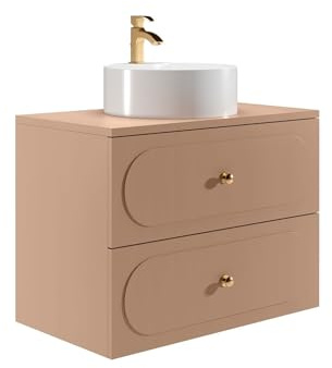 Vente-unique-Mueble de baÒo suspendido con Lavabo sobre encimera Redondo - Rosa Viejo - 80 cm - SATOBAL