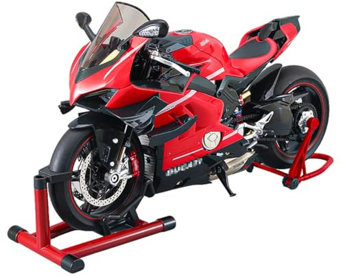 Kit modello moto 1: 7 – Moto pressofuso in lega con suono realistico e caratteristiche luminose, effetti interattivi, regalo per appassionati di motori e ragazzi 16+ (fibra di carbonio rossa)