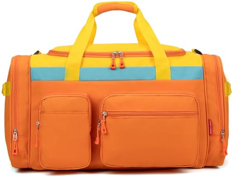 HawLander Large Kids Duffle Bag for Travel, Overnight, or Weekender, 22 inch (Orange)