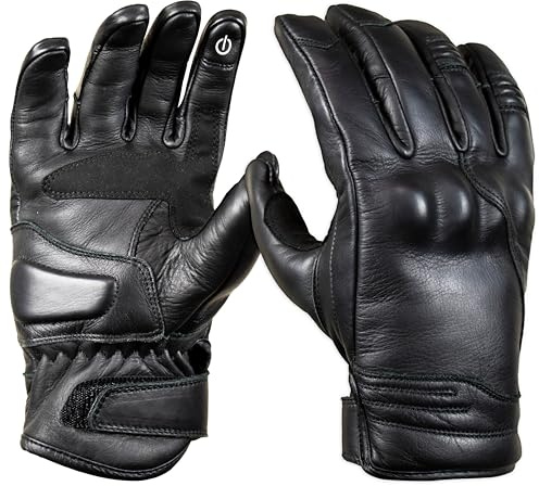 MDM Läder motorhandskar herr i retrostil – antislip grepp, knogskydd och touchscreen-funktion – svart (Svart, Stor)