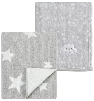 CREVENT 2 Stück 75x100 cm Kuschelige weiche warme Babydecke für Säuglinge und Kleinkinder Kinderbett Bettwagen - Graue Wolke + Strick Grau
