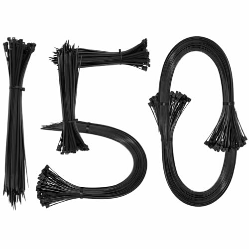 150 x Black Cable Ties 300mm x 3.6mm, Pack of 150pcs of 12 ZipTies - Self Locking, Strong Nylon CableTies