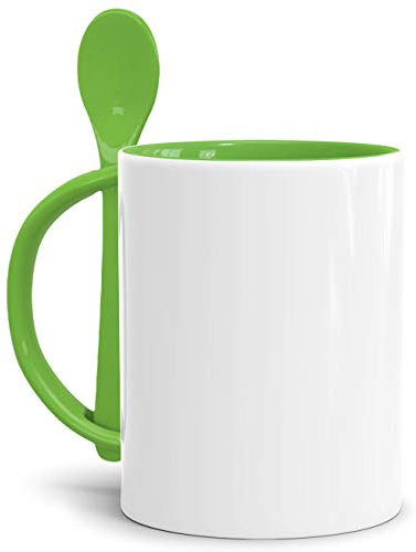 Tassendruck Bastel-Tassen ohne Druck zum Bemalen aus Hochwertiger Keramik Einzeln oder im Set/Mug/Cup/Becher/Pott - Löffeltasse Klassik Hellgrün 1 Stück