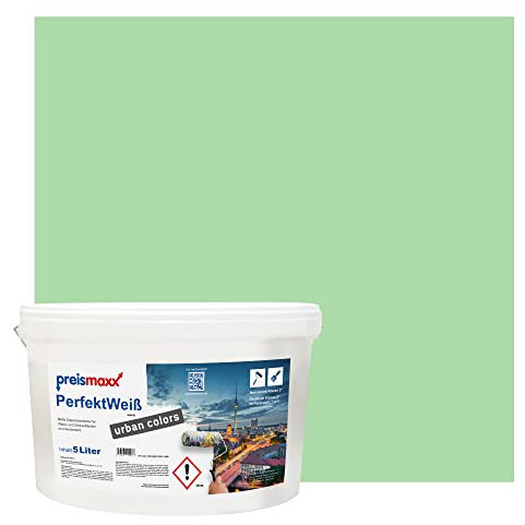 Preismaxx Perfektweiß urban colors, bunte Wandfarbe, grün, froschgrün, frog green 5L, Innenfarbe, hohe Deckkraft Klasse 2, matt