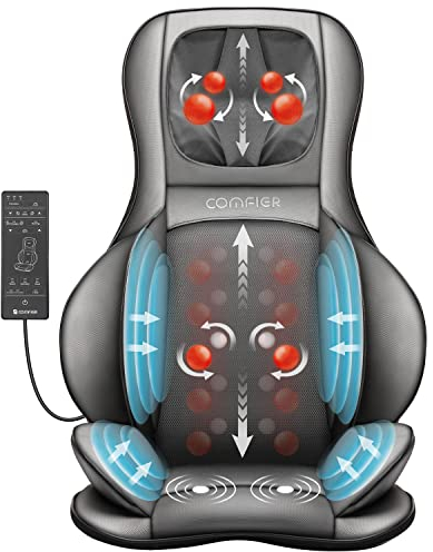 COMFIER Shiatsu Back Massager with Heat -Deep Tissue Kneading Massage Chair, Massage Chair for Full Back, Chair Massager for Home or Office Chair use (Dark Grey), Gifts for Women,Men