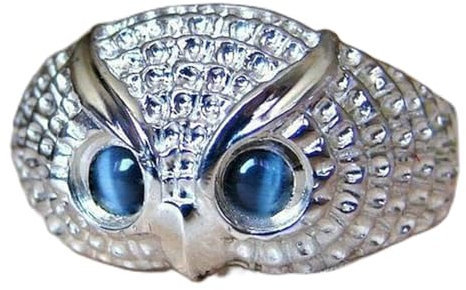 Nette Eule Frauen Fingerring Blau Nachahmung Opal Augen Einfache Tier Schmuck Persönlichkeit Party Zubehör Silber Farbe