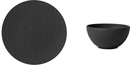 Villeroy & Boch 10-4239-2590 Manufacture Rock Pizzateller, Premium Porzellan & Villeroy und Boch - Manufacture Rock Schale, 430ml, 14cm, Premium Porzellan, spülmaschinen-, mikrowellengeeignet, schwarz
