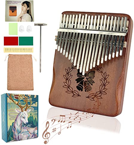 Kalimba Piano à pouce Bois portable 21 Clés avec livre de chansons, marteau d'accordage, Doigt Pouce Piano Instrument de musique cadeaux pour adultes et enfants débutants (cloche)
