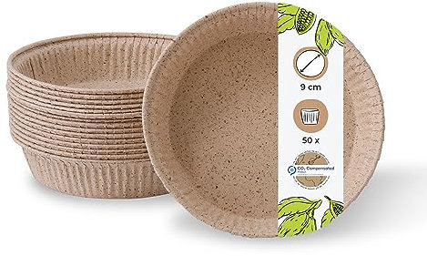 BIOZOYG Kakaopapier-Backformen rund ? 9 cm Höhe 2,5 cm I Käsekuchenform I ofenfeste Schälchen braun I kleine Quiche-Förmchen I Küchleinform I Papierbackformen mit edler Struktur 50 Stück