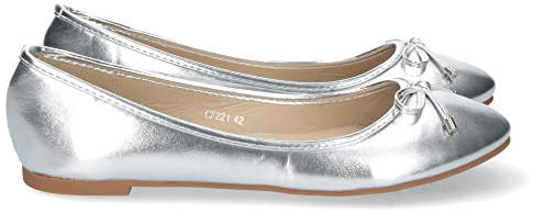 shoes&blues.es 70248 Bailarina Plana para Mujer, Comoda, Tallas Grandes, con Lazo en la Punta, Primavera Verano 2023 Plata Talla 38