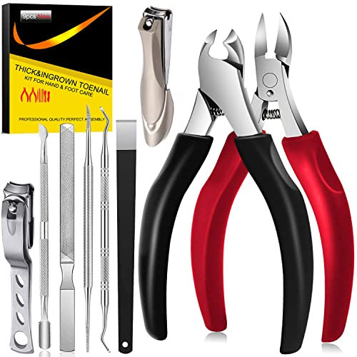 Set di forbici professionali per unghie, pinze per unghie, tagliaunghie in acciaio inox, con lima per unghie e forbici per unghie, riparazione per unghie spesse e incarnite (9 pezzi, nero+rosso)