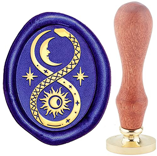 craspire Ouroboros Wachssiegelstempel Sonne Mond Kupfer 30 × 40 mm Ovaler Siegelstempel Vintage Abnehmbarer Messingkopf Mit Holzgriff Umschlag Brief Einladungskarte Hochzeitsgeschenkpaket