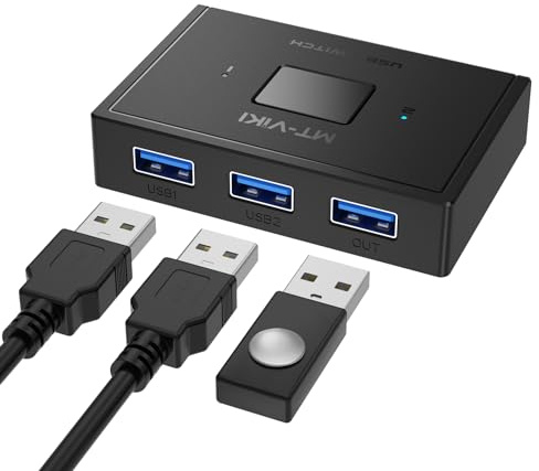 MT-VIKI USB 3.0 Switch 2 in 1 Out Bi-Directional 1 in 2 Out Selector Switcher 2 computers share 1 USB Devices 5Gbps for PCs Mouse Keyboard Printer Scanner