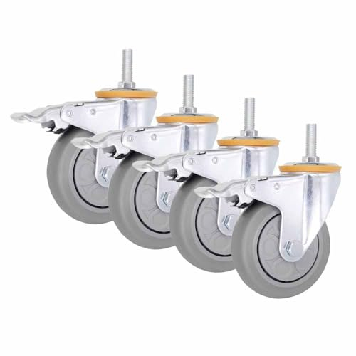 ZYBOWAYL 75mm Transport Lenkrollen mit Bremse, M16x60mm Gewinde, Möbelrollen aus Gummi, Schwenkrollen Apparaterollen, Keine Spuren & Leise, 4er Set (Size : 4 brake)