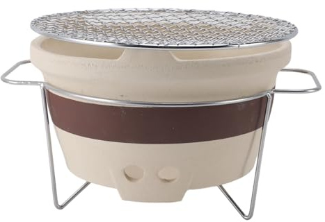 Holzkohlegrill, Tragbarer Hibachi-Grill für Drinnen und Draußen mit Drahtgeflechtgrill, Tisch-Keramik-Ton-Holzkohleofen, Japanischer Grill, Grillofen für Zuhause, Camping, Picknick