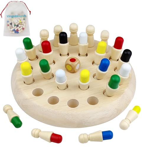 Vingahouse Wooden Memory Chess, Kids Wooden Board Game Memory Match Chess