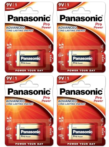 PANASONIC - Lote de 4 ampollas de 1 pila alcalina Pro Power Gold 6LR61 9V