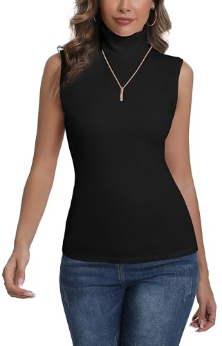Women Classic Sleeveless Turtleneck Rib Knit Cotton Jumpers Elegant Polo Neck Pullover Vest-Black/XL