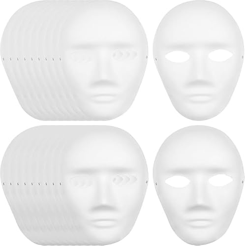 Lot de 30 masques complets pour opéra, masques de bricolage en papier blanc en grande quantité, masques simples pour Halloween, bal de danse, festival, bal masqué, fête cosplay (15 pièces mâles + 15