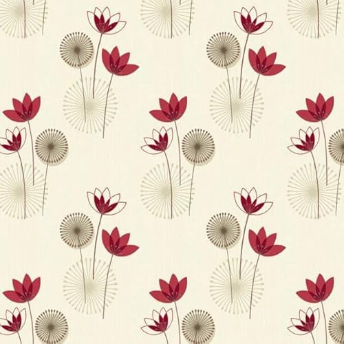 Pack of 5 Dolls House Miniature Styalised Red Flower Wallpaper