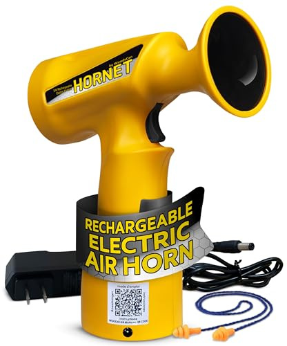 WoodsCan Hornet Sport – Rechargeable Electric Air Horn, 121dB Ultra-Loud – No Compressed Gas – Handheld Safety Horn for Emergency, Marine, Boating, Animal Defense – 2,000 Bursts, 3hr Recharge