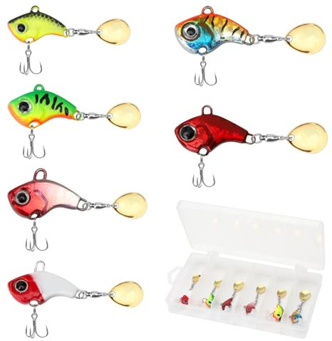 6 Stück Angelköder Set, Kunstköder, Spinner Angeln Angelköder Set, Jig Spinner Set, Hecht Köder Spinnerbait Bleikopfspinner, Angelhaken für Barsch für Barsch, Hecht, Zander, Wels, Döbel