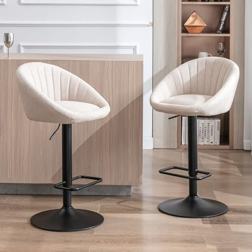 Ya-Home Barhocker 2er Set, Gepolsterter Drehhocker Barstühle höhenverstellbar Küchenhocker aus Handtuch-Stoff Tresenhocker für Küche/Hausbar,Beige
