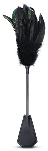 Feather Tickler for Play 15 inch, Faux Leather French Crop for Couples, Feather Ticklers Teasers Black