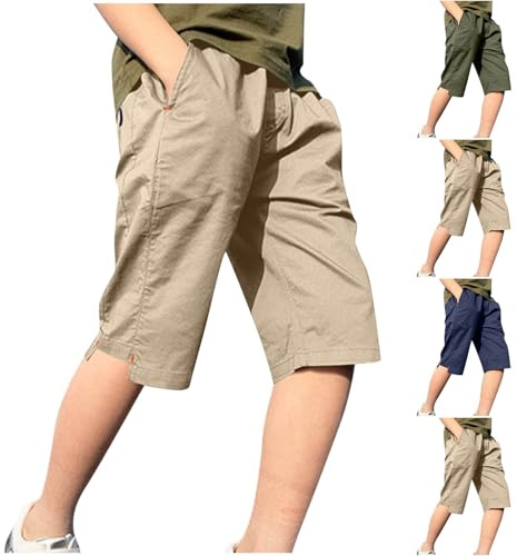 BVEBJDX Boys Kids Cotton Half Pants Clearance Children's Knee Length Pull On Shorts Elastic Waisted Cargo Shorts Casual Lightweight Sweatpants Breathable Workwear Teen Boy Summer School Uniform Khaki