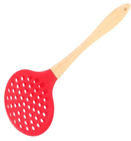 VALICLUD Cuchara Mango Ergonómico de Madera Rojo de Silicona para Filtro de Aceite Varios estilos Colador Resistente al Calor Adecuado para Utensilios de Cocina en Casa y Bar