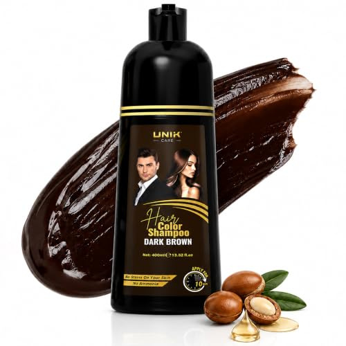 UNIK Care Brown Hair Dye Shampoo 400ml– Instant Grey Coverage, Ammonia Free