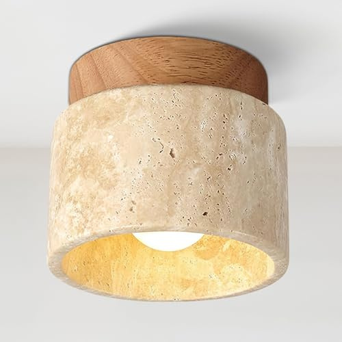 WOTTES Retro Naturgelb Travertin Leuchte Wabi Sabi Indoor Pendelleuchte Vintage Deckenleuchte für Schlafzimmer Flur Wohnzimmer (Stil C)