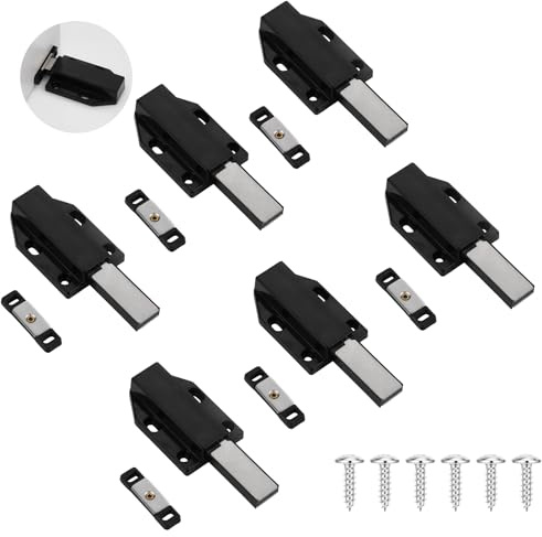 6 Pack Push Open Door Catches, Magnetic Push Latches Cabinet Cupboard Heavy Duty Touch Release Latch for Cabinets Cupboards Wardrobe and Kitchen Drawers with Strong Spring Mechanism