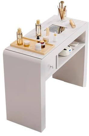 PA-DABAOO Manicure Nail Table Station,Modern Nail Tech Desk Drawers Cabinet,with Nail Powder Collector,Salon Beauty Workstation,Double Storage with Drawers,80CM